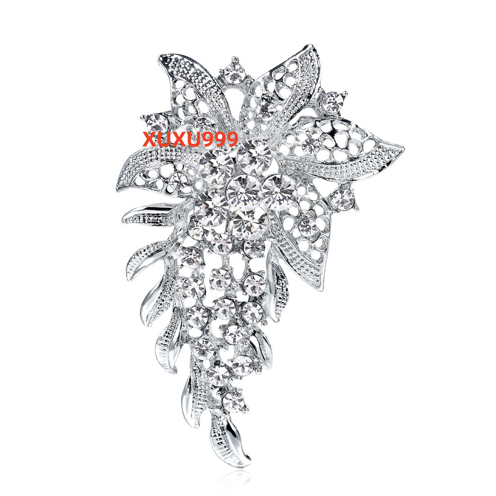 Vintage Bridal Brooch Rhinestone Alloy Flower Brooch Embellishment Clear Broach Pin Wedding Brooches