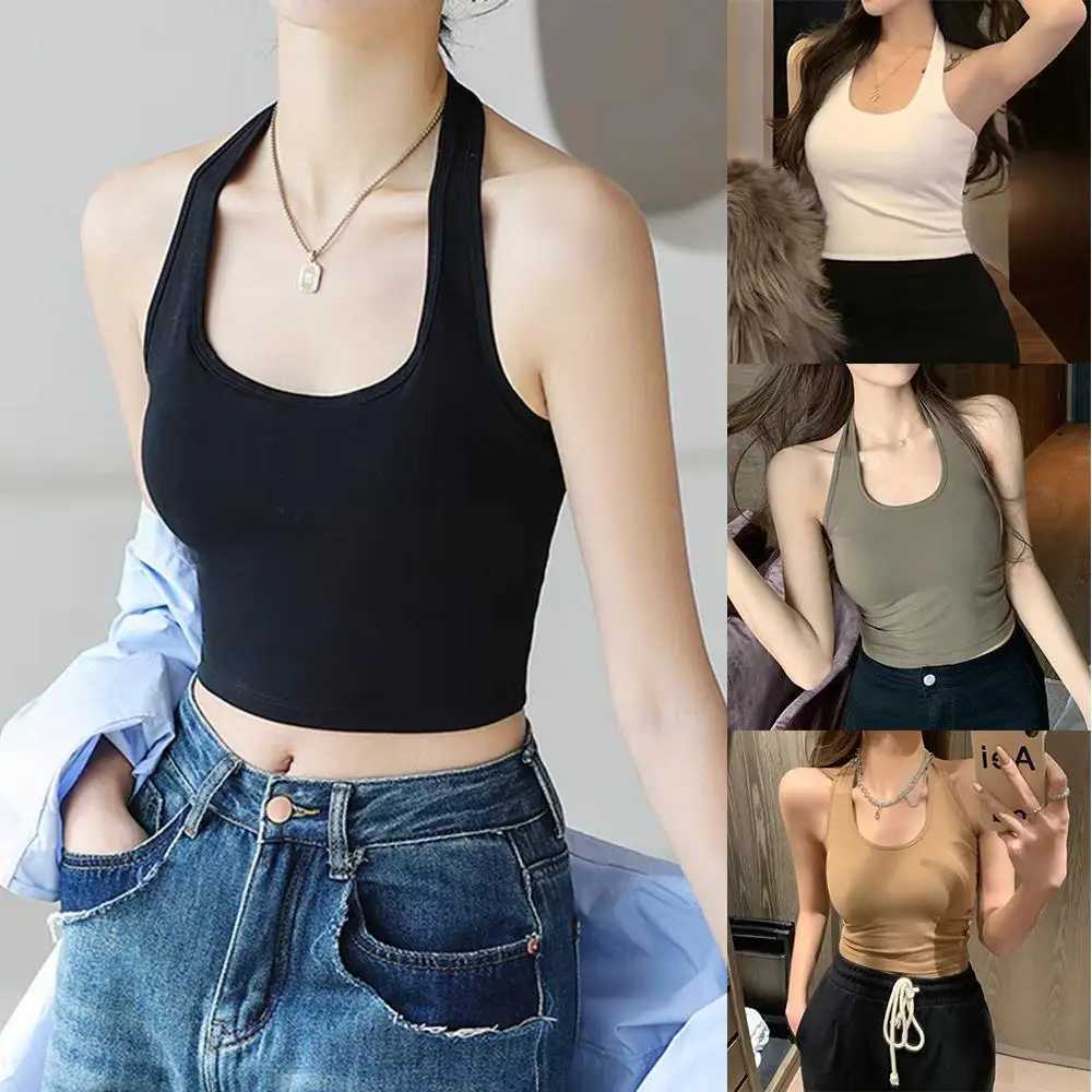 Summer Neck Halter Base Top Small Vest Beautiful Back Suspender Vest Sexy Back Chest Pad Outer Wear Strap Short Style Inner Top M250513
