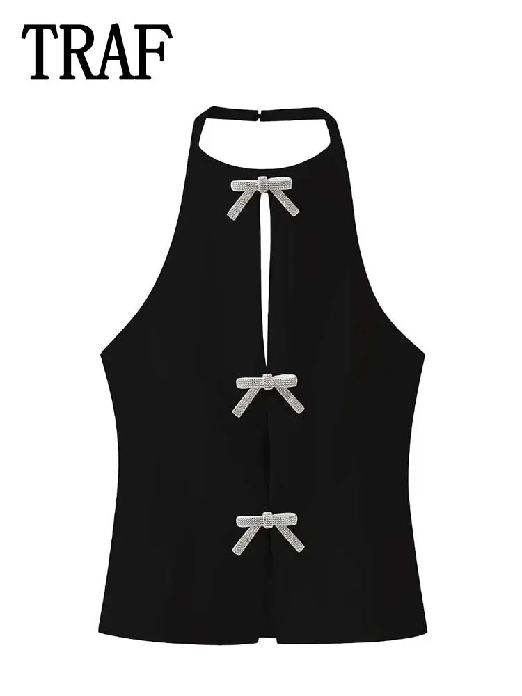 Summer Top Female Jewelry Bow Decoration Hanging Neck Collar Sleeveless Womens Pretty Sling 250513