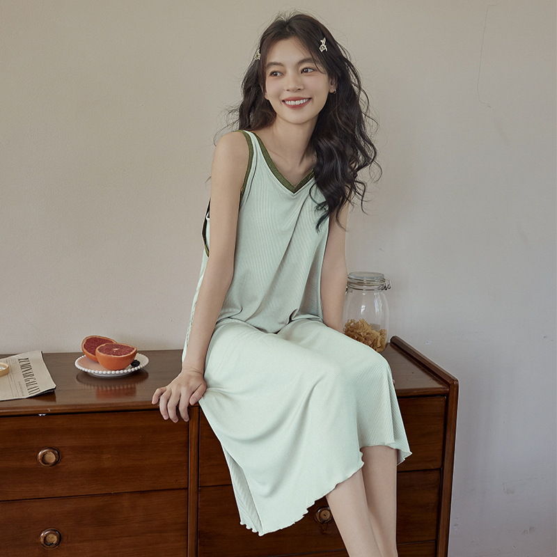 B876-Ice silk nightdress women with chest pad pajamas sexy summer thin suspender vest dress sleeveless dress summer