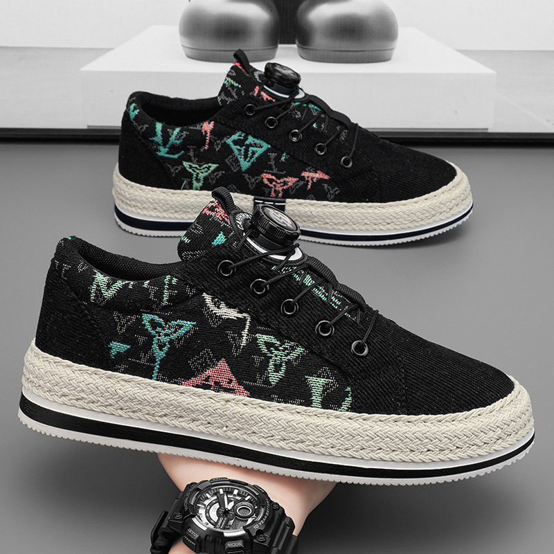 Designer Button lazy shoes for men in 2025, hot selling corduroy anti slip breathable casual youth versatile thick soled trendy men's board shoes