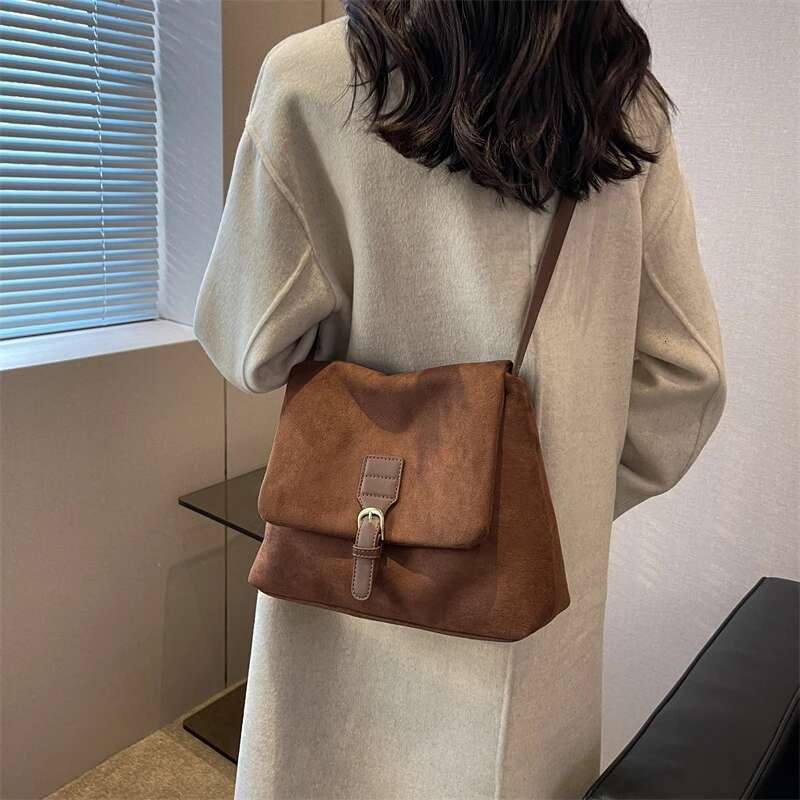 Vintage Brown Suede Soft PU Leather Women Shoulder Bags Large Capacity Crossbody Tote Bag High Quality Fashion Hobo Handbags