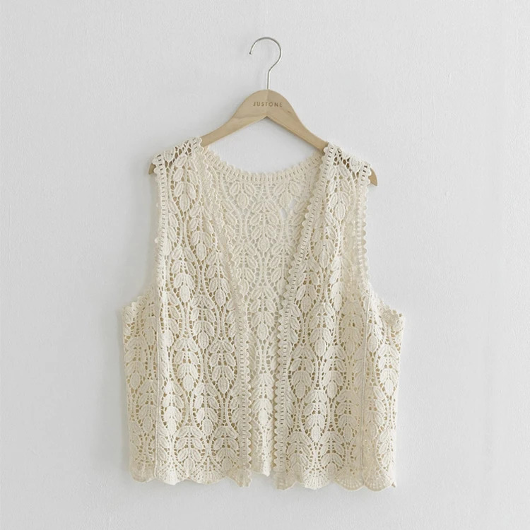 Boho Crochet Knit Vest for Women Cover Up Floral Embroidery Sleeveless Open Front Cardigan Tops Summer Vacation Outfit 250506