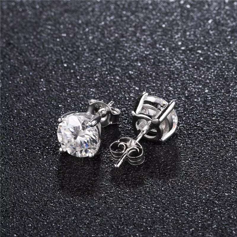 Hip Hop 1 Pair 925 Sterling Silver Bling Moissanite Lab Diamond Stud Earring Copper Earrings for Women Men Jewelry