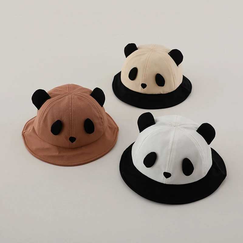 Cute Panda Basin Cap 6-18Months Baby Sunshade Fisherman Hat Cartoon Ear Kids Bucket Caps Cotton Breathable Children Sun Visors R250512