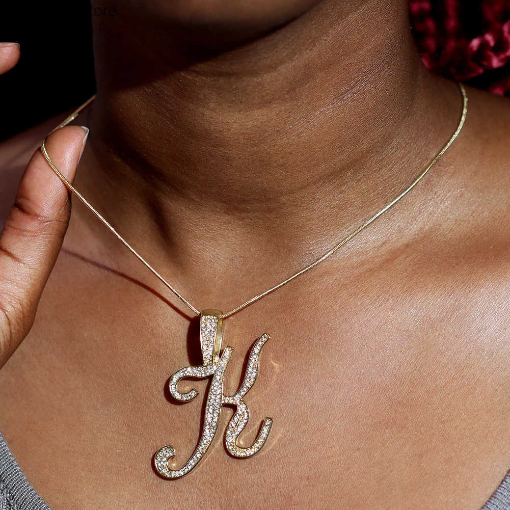 Bling Iced Out Paved Rhinestone Cursive Letter Pendant Necklace For Women Fashion A-Z Initial Letter Rope Chain Necklace Jewelry z25051389CC