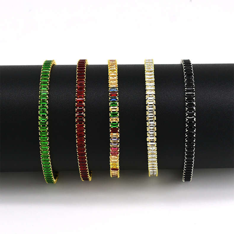 multicolored rectangular zircon beads bracelet with a dazzling full dia design