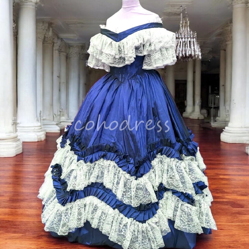 Old European Attire Prom Dress 19th Century Bustle Evening Dress With Lace Elegant Corset Formal Birthday Party Gown Bespoke Occasion Vestio De Fiesta
