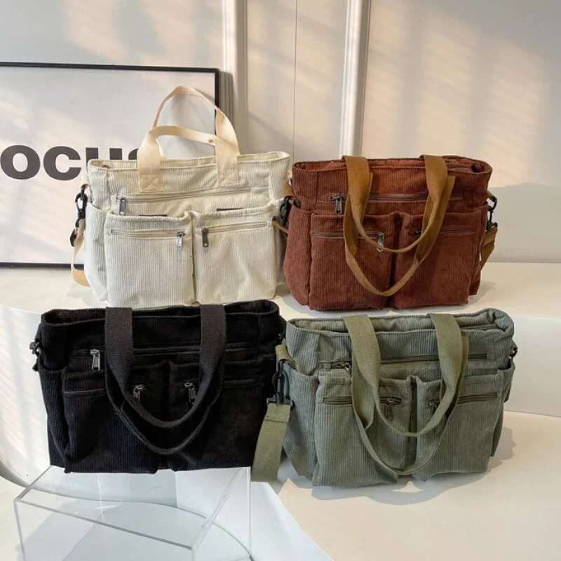 Casual Corduroy Messenger Large Capacity Commuter Mummy Portable Shoulder Bag Multi Layers Camping Tote Bags