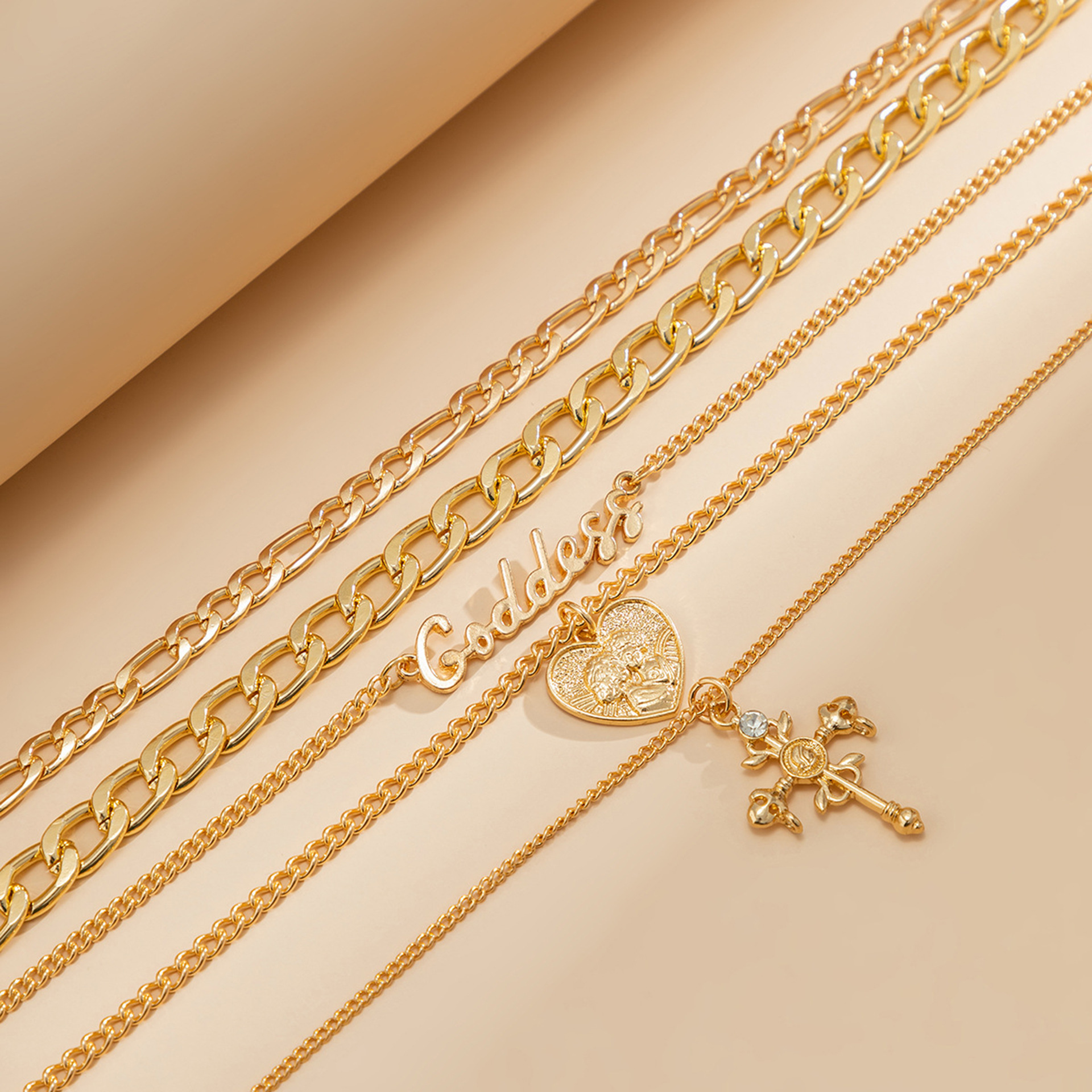 Elegant Layered Design Cross + Hearts Charm Accessory: Contemporary Urban Chic A-Z Necklace