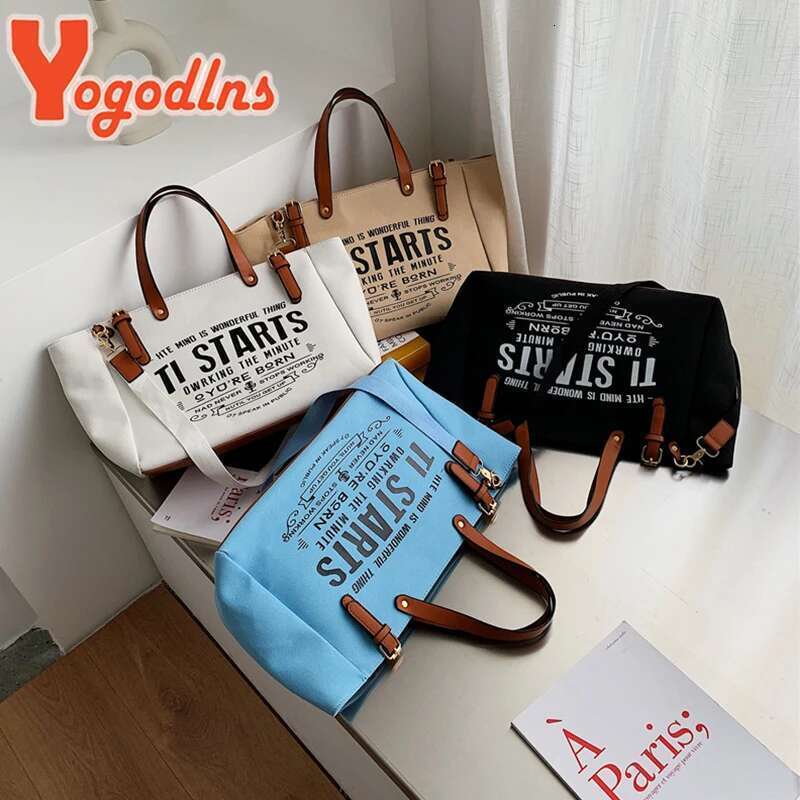 Yogodlns Fashion Canvas Handbag And Purse Female Large Capacity Shoulder Letter Design Crossbody Casual Totes Bag Bolsa
