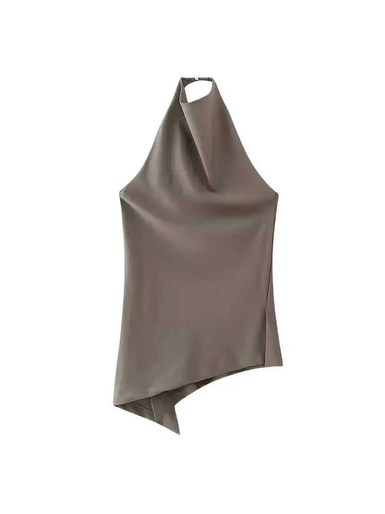 TRZA-Womens Flowing Asymmetric Tank Tops Halter Neck Backless Sleeveless Female Camis Fashion M250513