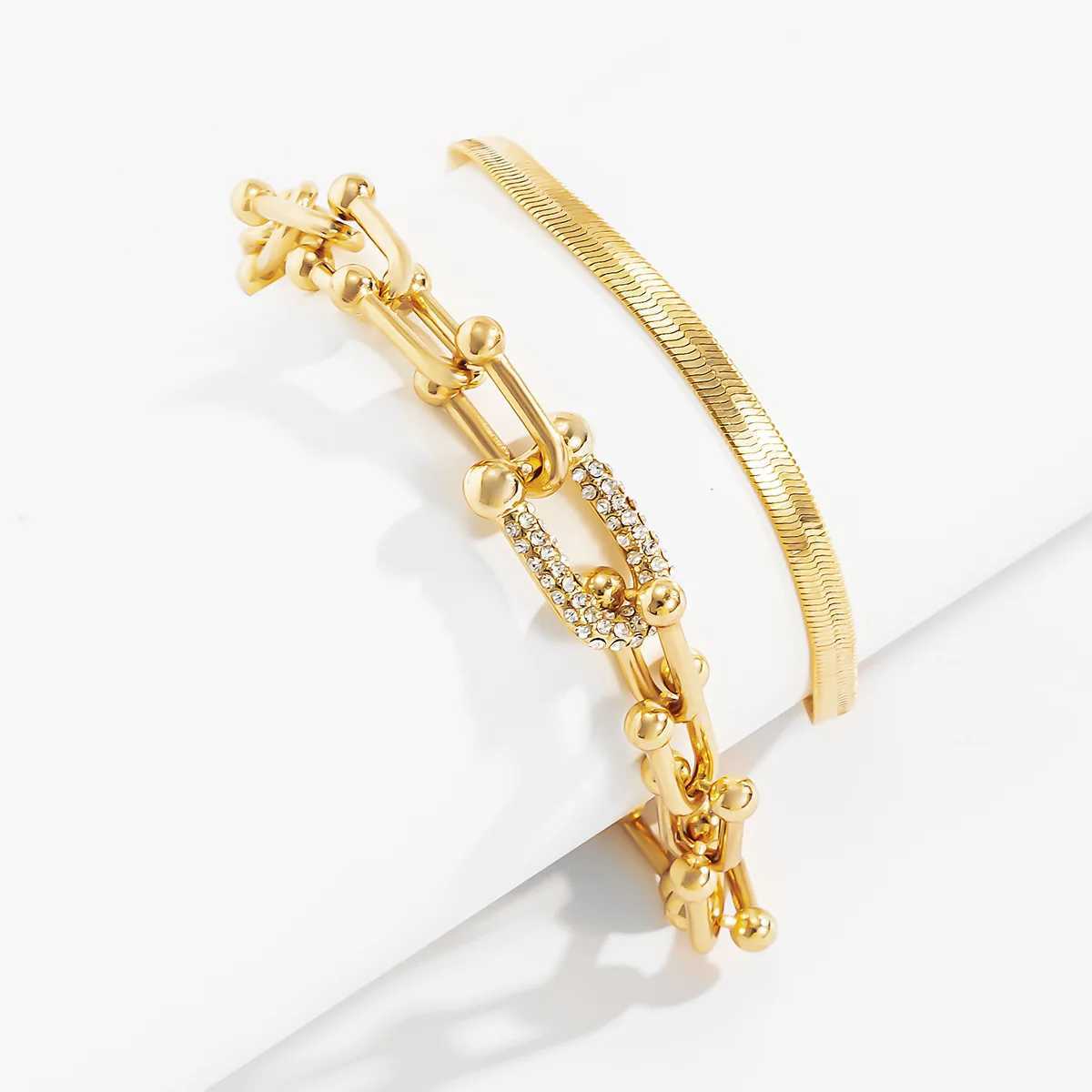 2Pcs/Set Fashion Statement Trendy Bracelet Stacking Sparkling U Link Crystal Bracelet Jewelry Gift for WomenXJ250513