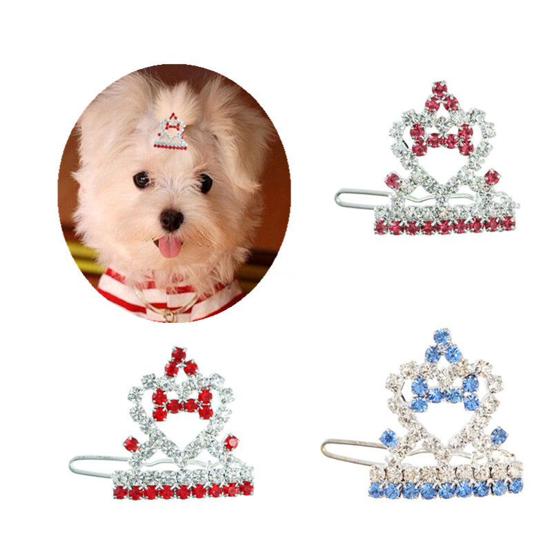 3 Pcs Dog Tiara Crown Hair Clips for Small Dogs Costume Crystal Rhinestone Girls Puppies Barrette Grooming Hair Accessories, Photography Hair Accessor