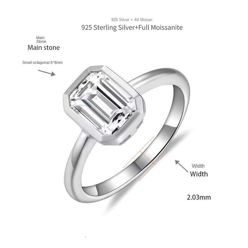 Fine Jewelry INS Style 6*8MM Emerald Cut Moissanite Ring S925 Sterling Silver Plated 18k White Gold Engagement Ring for Women