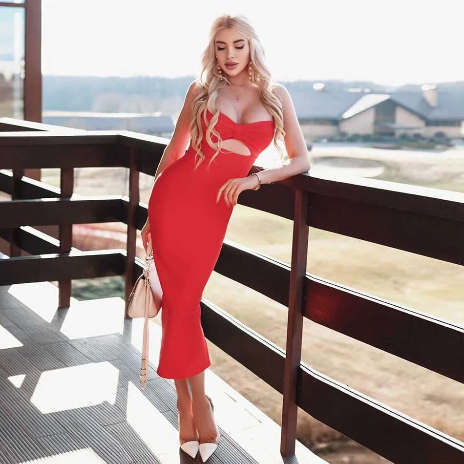 Bow Sleeveless Bandage Midi Dress Women's Black Sexy Patchwork Cut Out Bodycon Summer Elegant Club Evening Party Dresses
