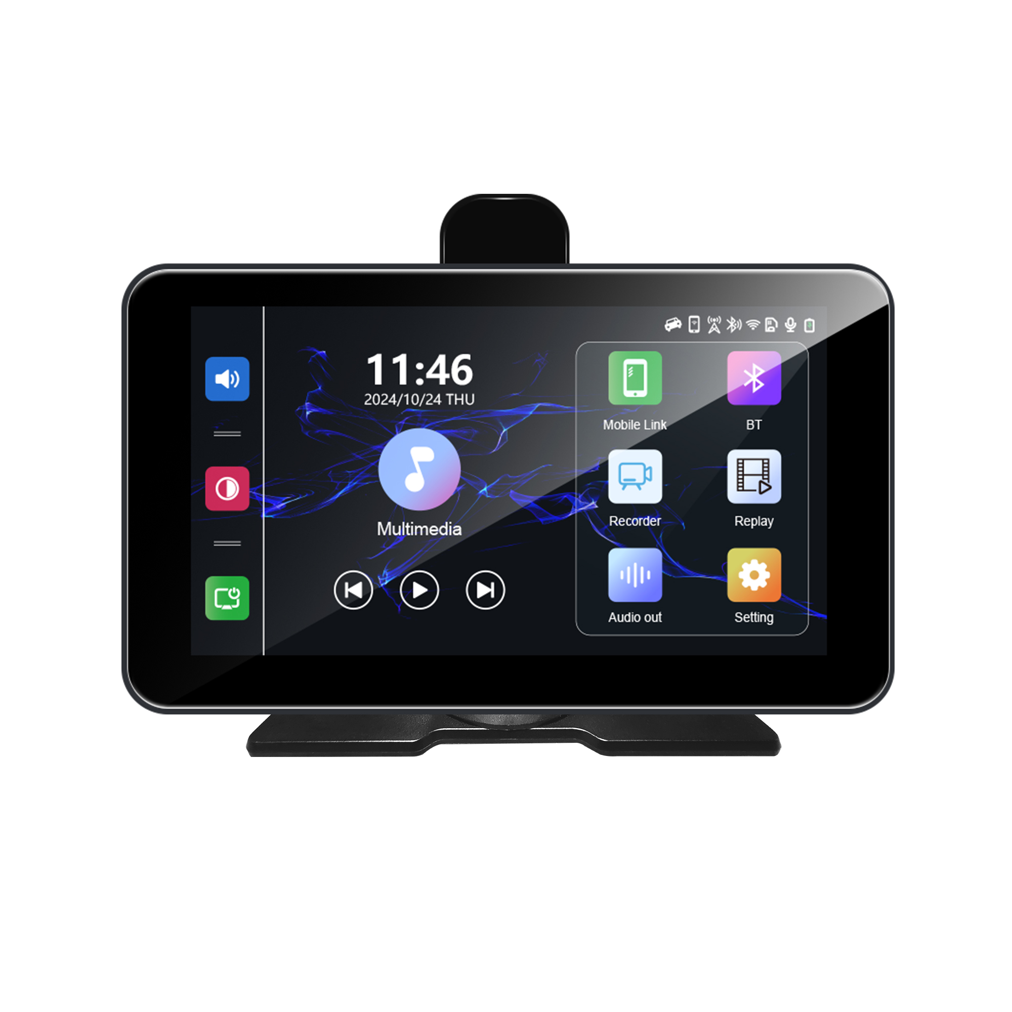 BY-CS74 7-inch In-Car Smart Display with Dual Cameras | Wireless CarPlay/Android Auto | 4K Front & 1080P Rear Cam | Global Multi-Language Support | Li