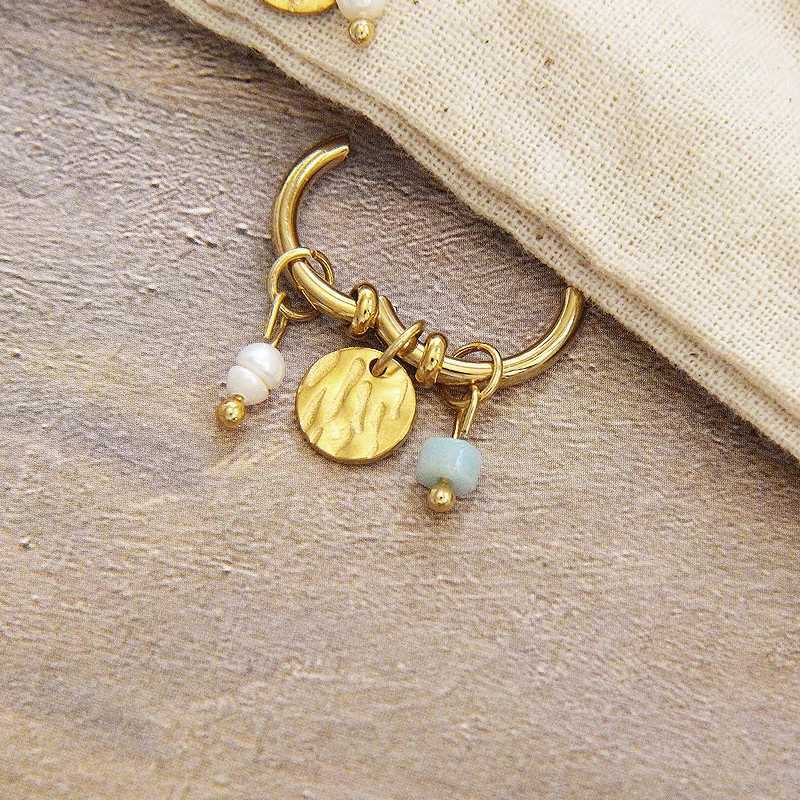 Strange Stainless Steel Round Hoop Earrings for Women Natural Stone Pearl Charms 18k Gold Plated Jewelry Y250510