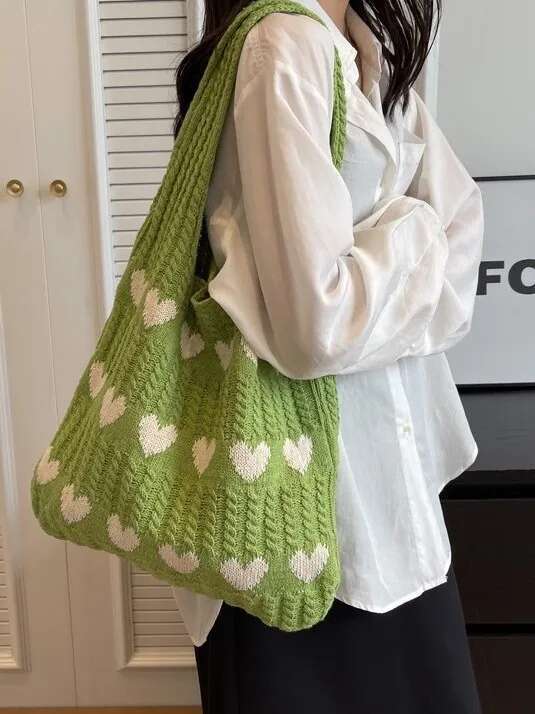 Designer Bag 2025 New Knitted Heart-Shaped Tote Fresh, Simple And Fashionable Woven Bag, Personalized Single-Shoulder Bag Luxury Bag