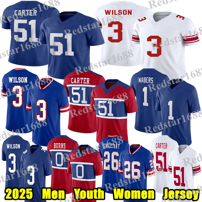 #51 Abdul Carter Football Jersey #3 Russell Wilson Malik Nabers Kayvon Thibodeaux Devin Singletary Deonte Banks Tyler Nubin Manning Brian Burns Jaxson Dart jerseys
