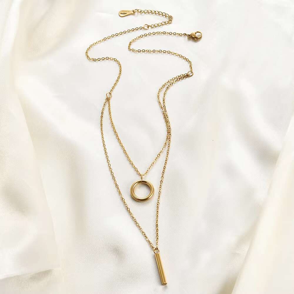 Jewelry Fashion Geometric Simplicity Stainless Steel PVD Gold Double Chain Layer Women's Necklace