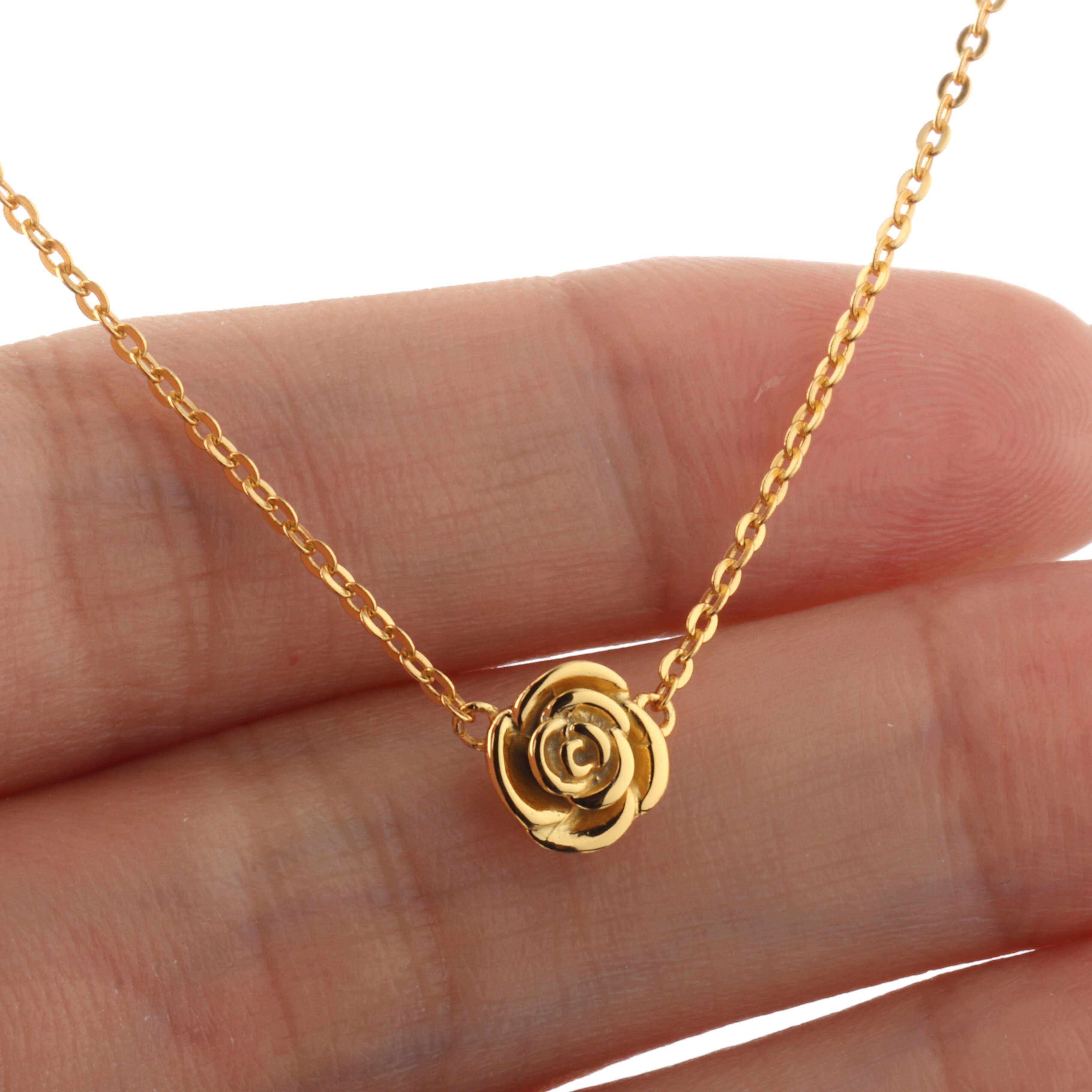 Pure sier jewelry, gold-plated rose pendant necklace, jewelry