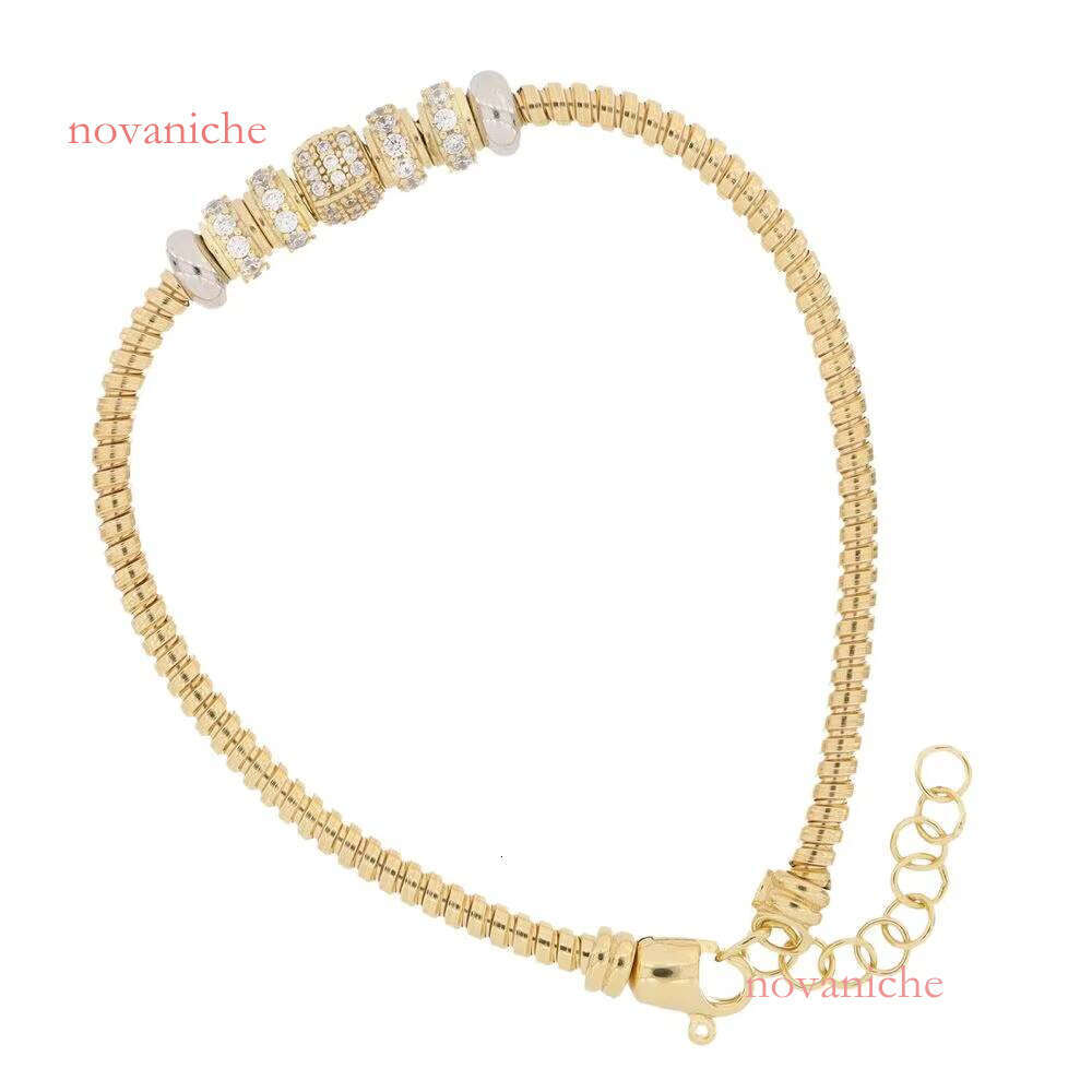 Made in Italy Elegant Gold Bracelet Adorned with Pave-set Beads and Adjustable Chain Perfect for Any Ocn