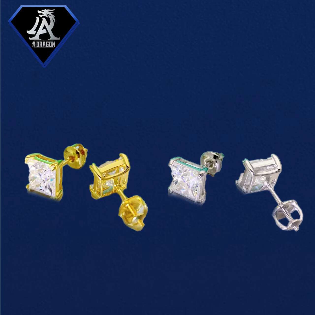 New Arrival Unisex VVS Princess Cut Moissanite 925 Sterling Silver Hip Hop Earrings Fast Shipping