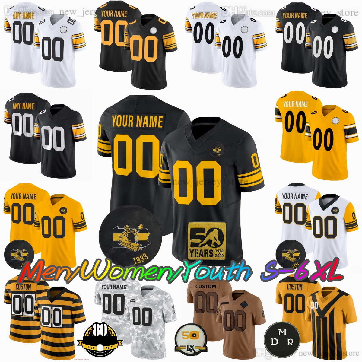 2025 Draft DIY Custom S-6XL 90 T.J. Watt Football Jersey Troy Fautanu Derrick Harmon Jack Sawyer Metcalf Joey Porter Jr. Pat Freiermuth Patrick Queen Stitched jersey