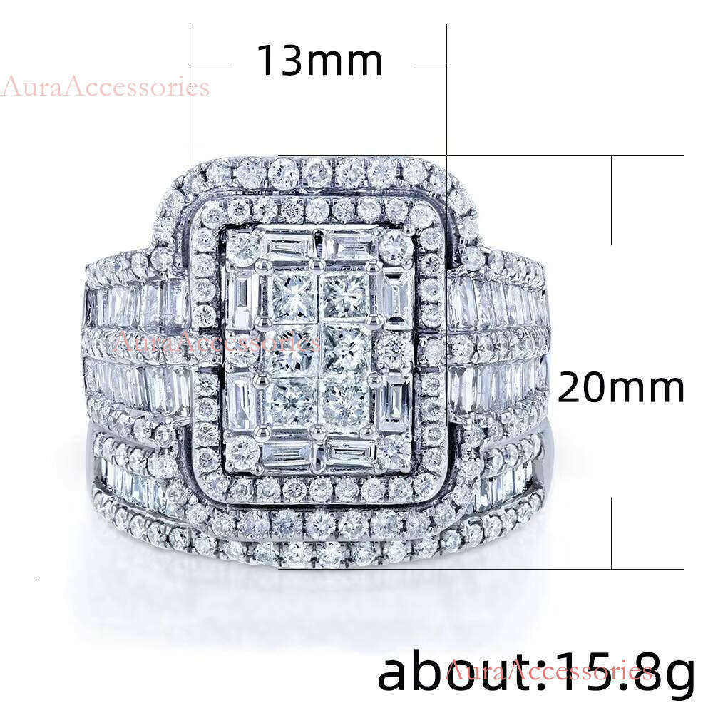 Bride Bague Zircon Full Rectangle Wedding Glitter Rings Women Sier Couple Ring Set