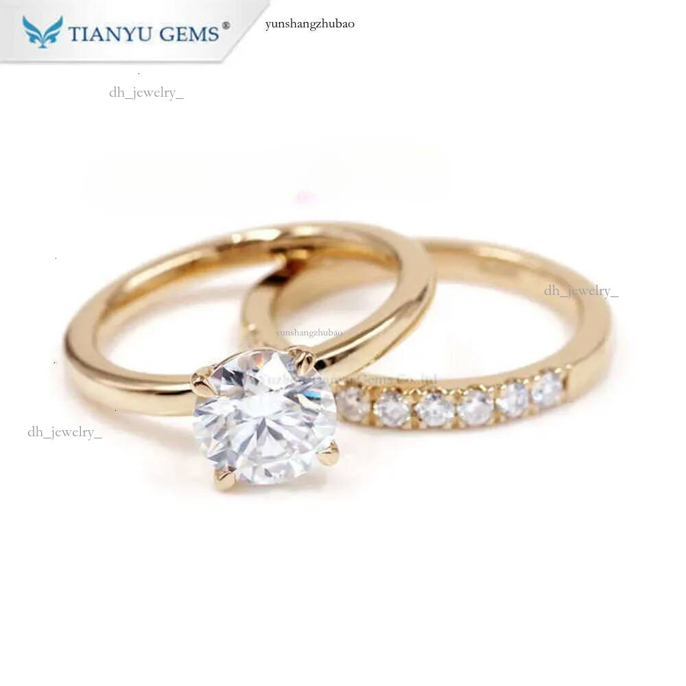 Band Rings Tianyu fine jewelry anillo bagaue 585 750 real solid yellow gold wedding solitaire moissanite engagement ring set for woman