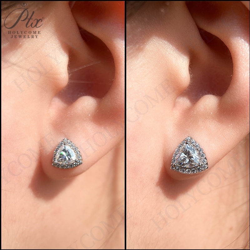 Trillion Cut Stud Earrings S925 Sterling Silver Gemstone Jewelry Set Moissanite Halo Elegant Gems Ear Stud Women Fashion Earring