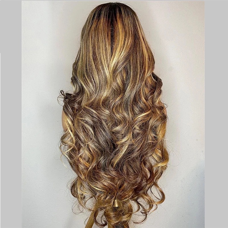 lace Front wig for women 13 * 4 front lace gradient color wig long curly hair real hair wig headband