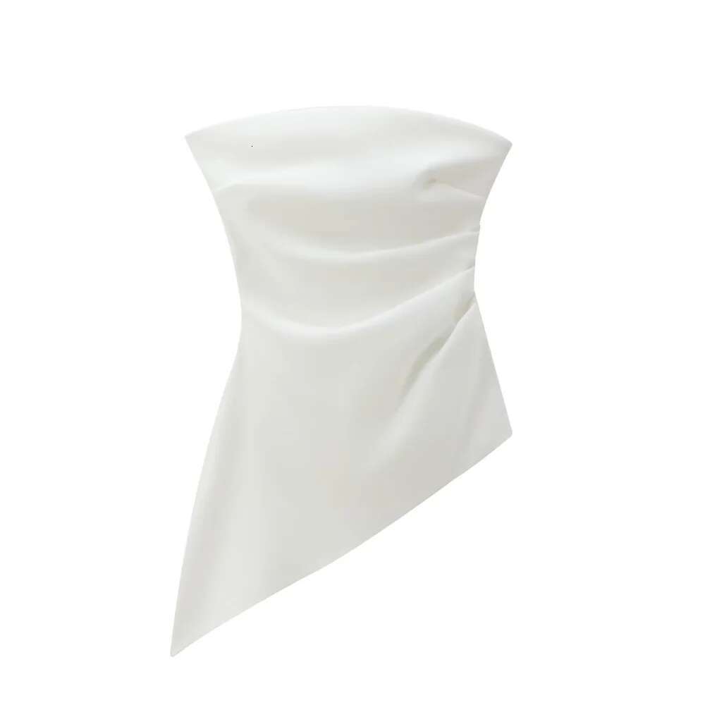 Taop&Za Summer New Product Women's Fashion Solid Color Folded Asymmetric Sleeveless Bareback Simple Top