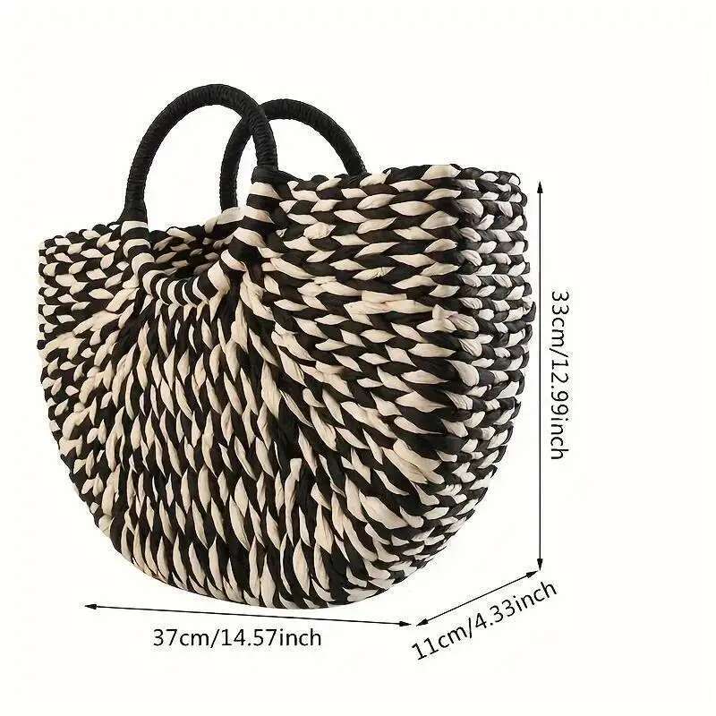 Retro Large Capacity Straw Woven Tote Bag Women Casual Handbag Clutch For Beach Travel Fashionable Summer Accessory