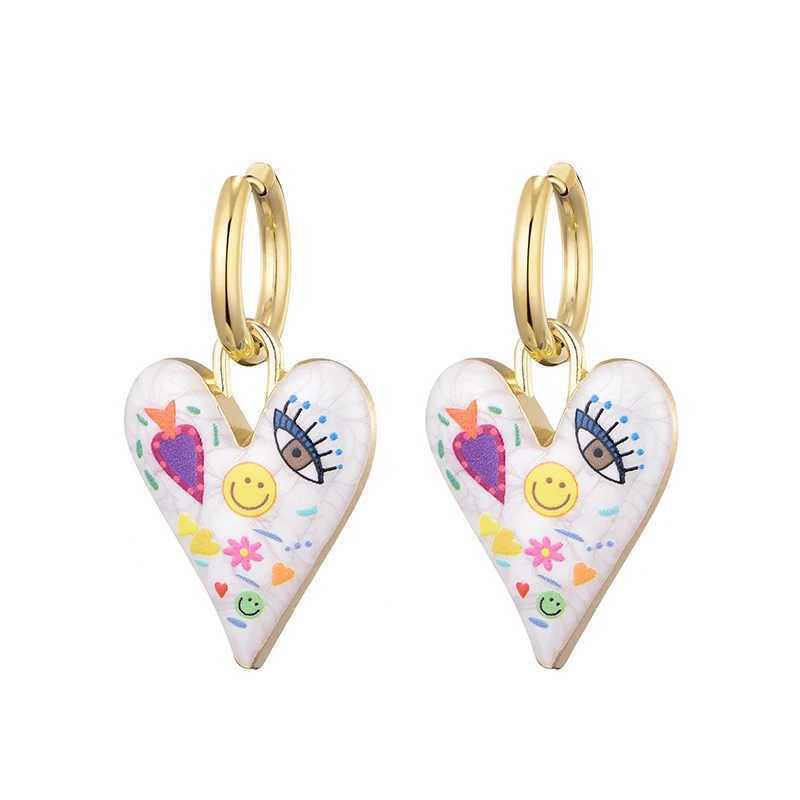 New Trendy Cute Heart Eye Stainless Steel Hoop Earrings For Women Colorful Vintage Enamel Gold Color Pendant Love Female Jewelry Y250510