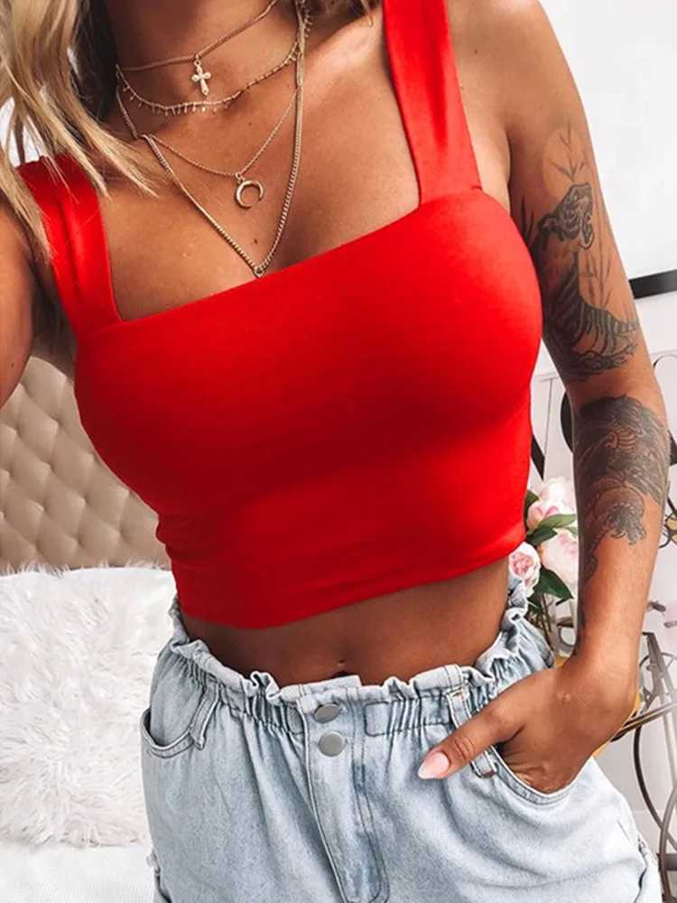 Square Neck Sleeveless Summer Crop Top White Women Black Casual Basic T Shirt Off Shoulder Cami Sexy Backless Tank Top M250512