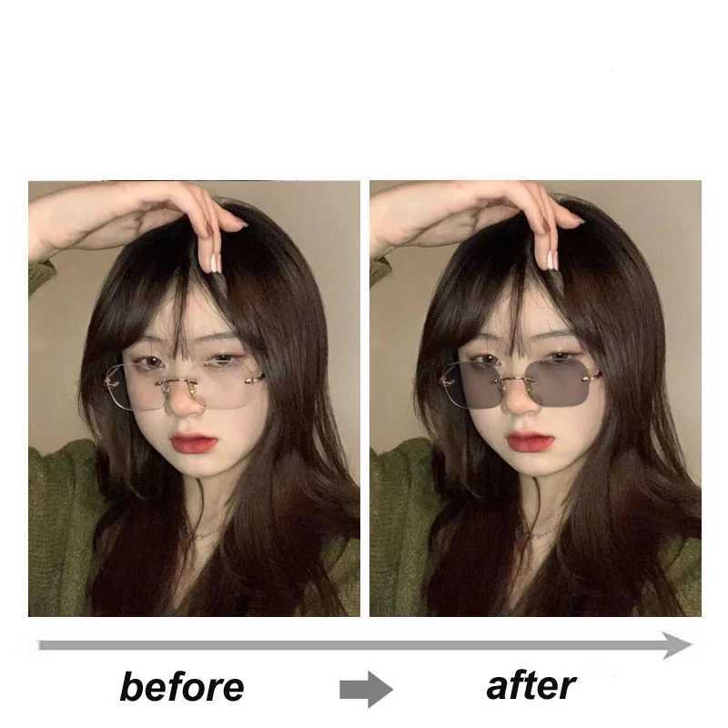 Fashion Rectangular Womens Photochromic Myopia Glasses Unisex Rimless Minus Diopter Eyeglasses Trendy UV Shades Sunglasses W250513