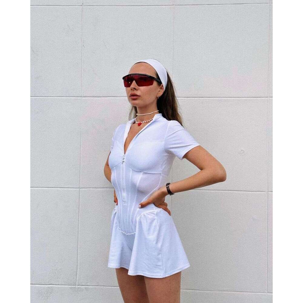 Fashionable Women's Solid Color Casual Sportswear, Zippered Plastic Waist Jumpsuit, Wide Leg Jumpsuit Shorts, Summer B5