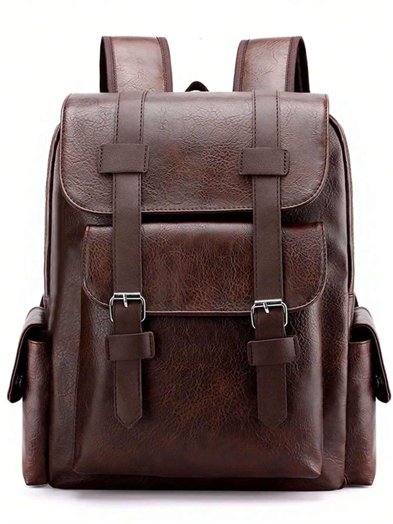 Vintage Style Men's PU Leather Backpack, Waterproof and Durable with Large Capacity 14.7-inch Laptop, Ideal for Traveling