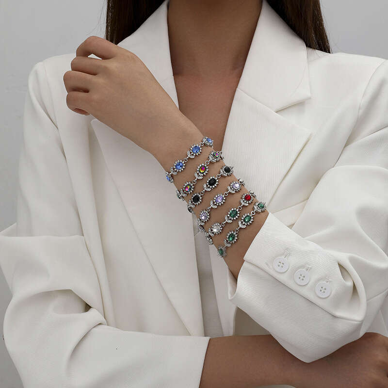 light style womens zircon flower branch and leaf colorful treasure bracelet
