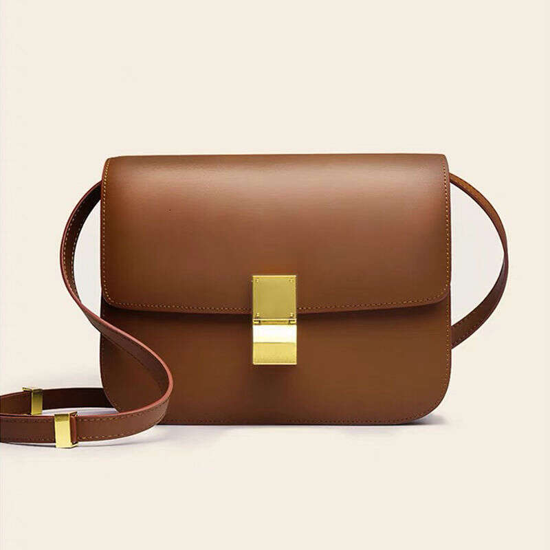 leather with a high-end feel and simple temperament tofu single shoulder crossbody bag, women's box small square bag