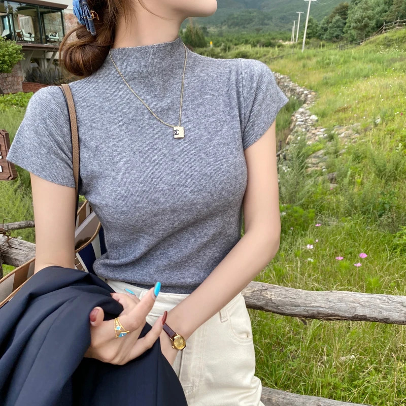 Women Summer Sexy Turtleneck Sleeveless TShirts Tops Solid Slim Fit Pullovers Causal Tees Shirts Female Streetwear Basics 250513