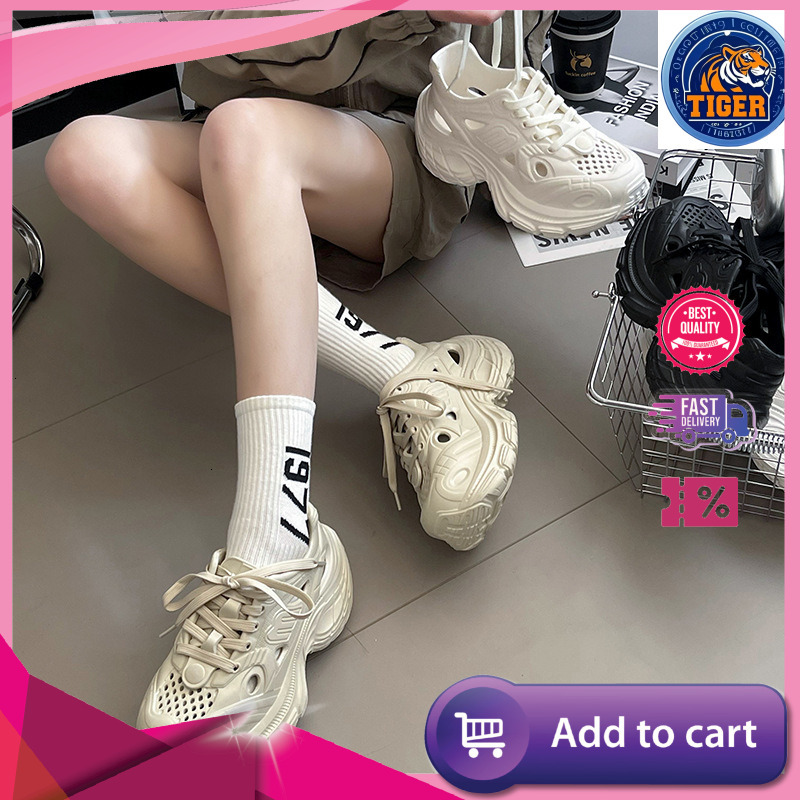 Ddmytiger Thick Soled Perforated Women Lace Up Sports Running Dad Shoes Driving Water Cool Slippers For In Summer Outdoor Shoes