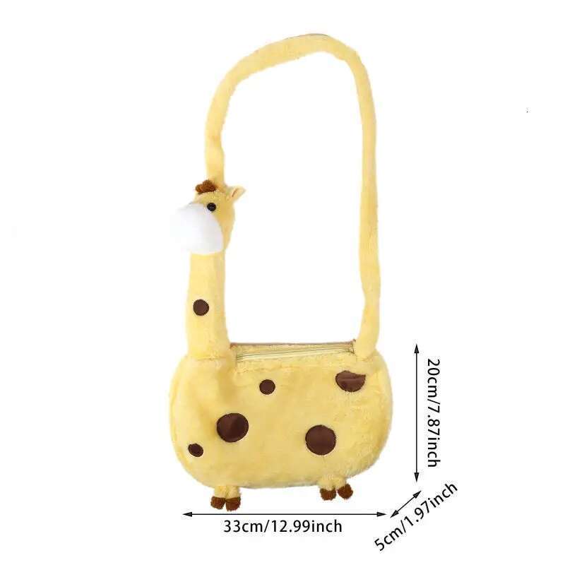 Cartoon Giraffe Crossbody Girl Portable Pouch With Zipper Cutegiraffe Shape Animal Plush Shoulder Bag
