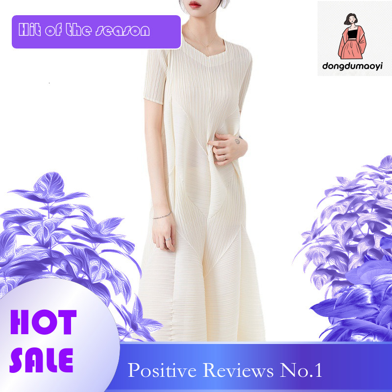 dongdumaoyi Wow/sample/OEM Miyake cake skirt pleated dress women's short sleeved style niche temperament flower