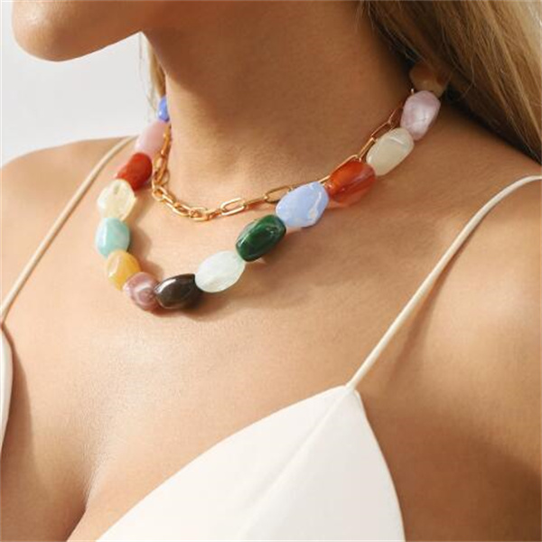 Colorful Stone Beaded Necklace Summer Personalized Fashion Stackable Women's Clavicle Necklace Holiday Banquet Jewelry Gift
