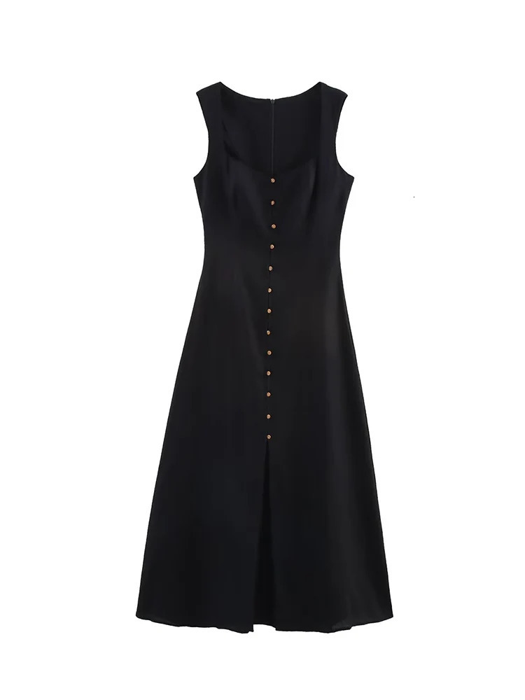 TFMLN Womens Aline Long Dress Elegant Square Neck Sleeveless Wide Sling Maxi Dresses Summer Lady Commute Button 250513