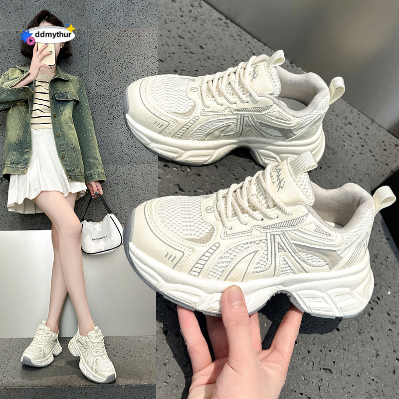 2025 New Genuine Leather Dad Thick Bottom with Increased Inner Height, Soft Bottom, Breathable Casual Sports for Women, Korean Edition, Student Shoes 