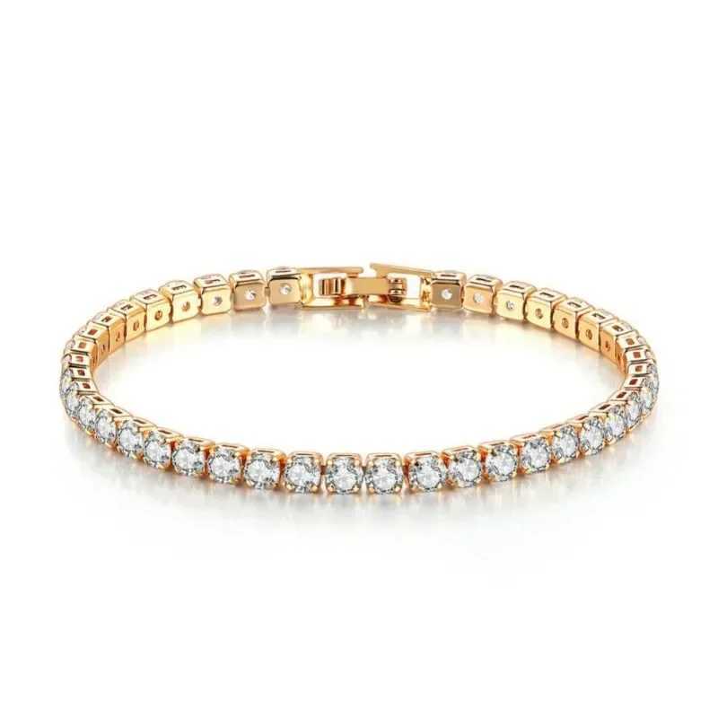 Luxury Hiphop Iced Out 4mm Cubic Zirconia Crystal Tennis Bracelets For Women Men Gold Color Silver Color Bracelet Chain Jewelry XJ250707